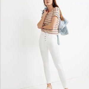 Madewell High-Rise White Skinny Jeans w/ Ruffle Bottom